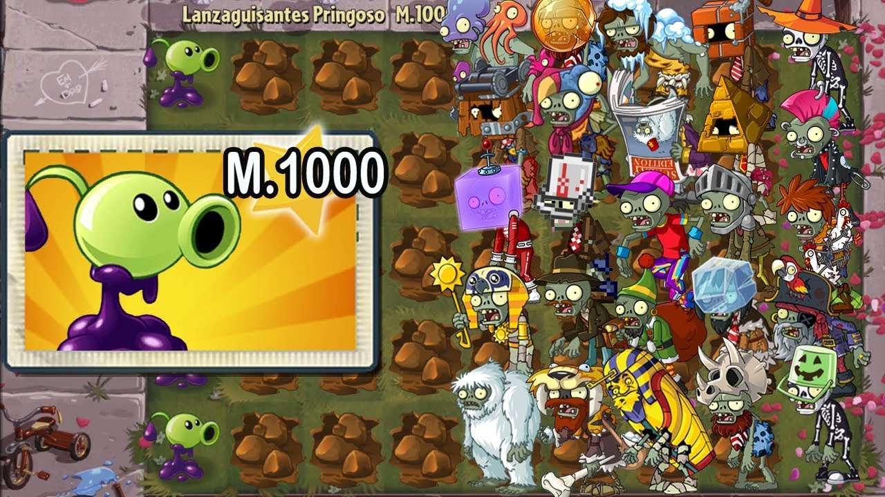PvZ 2 - Alv Lanzaguisantes Pringoso Level 1000 vs all Zombies - YouTube