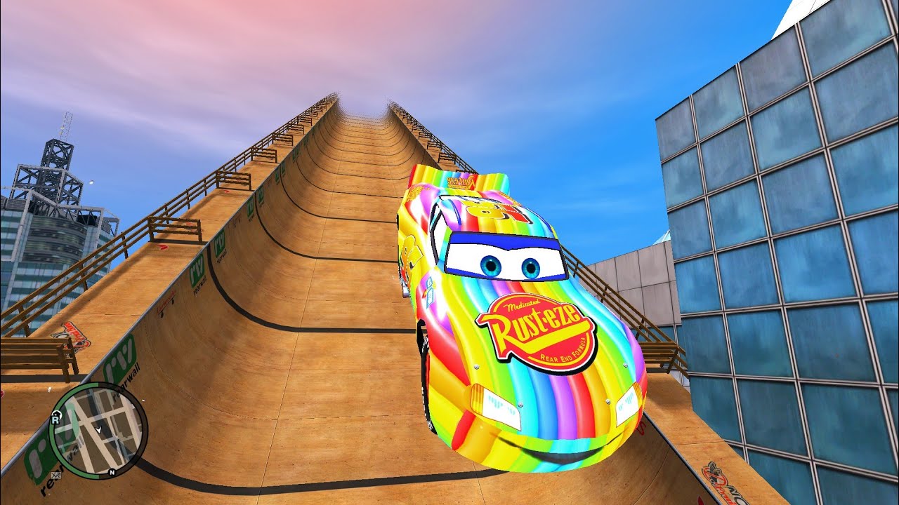 GTA 4 Rainbow Lightning McQueen Car Mega Ramp Jumps Testing Ep. 1 GTA