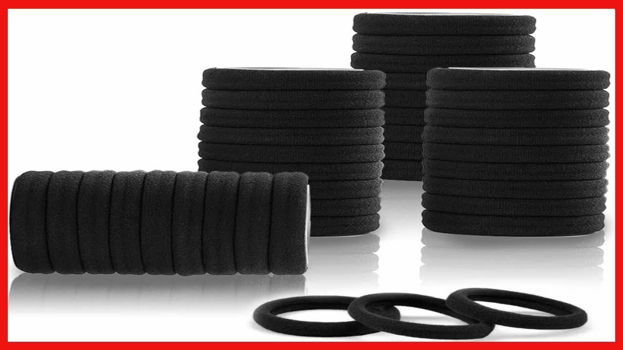 100PCS Black Hair Ties for Women, Seamless Cotton Hair Bands, No Crease No Damage Hair Tie for