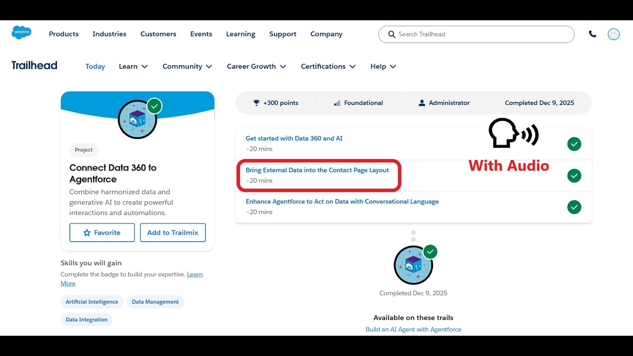 Интеграция внешних данных в макет страницы контактов | Подключение Data 360 к Agentforce | Trailhead