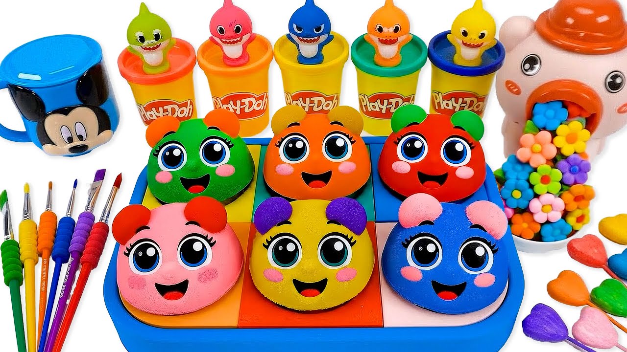 DIY How To Make Rainbow Playdoh Cookie Molds from Kinetic Sand Noodle Machine | Satisfying Videos