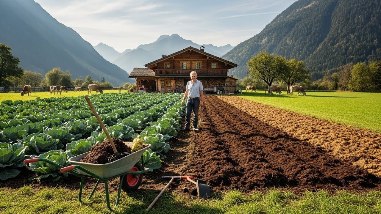 Harvesting [GIANT CABBAGE] & Garden Prep, Raising Poultry – Beautiful Alpine Countryside Life.