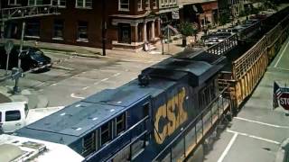 Solo csx engine pulling the full tie train in LA Grange ky
