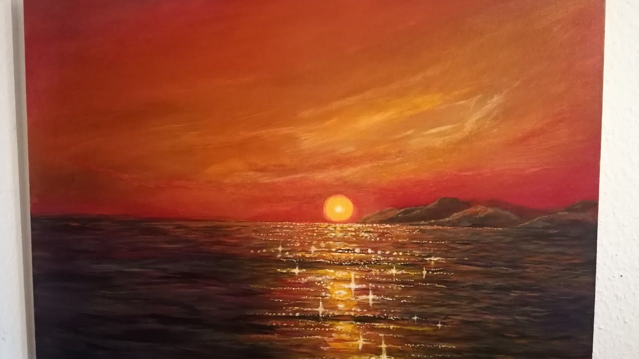 Beim Malen Live Sonnenuntergang Am Meer Malen Mit Acryl Auf Leinwand beim-malen-live-sonnenuntergang-am-meer-malen-mit-acryl-auf-leinwand