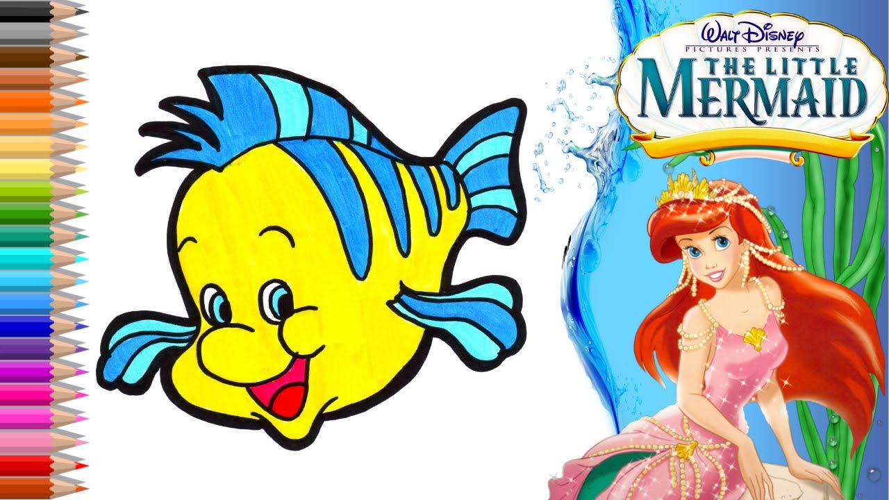 How To Draw Flounder From The Little Mermaid Как нарисовать рыбку