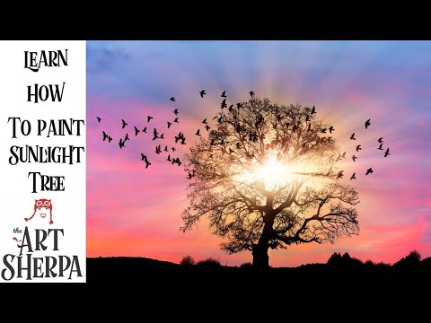 Sunset Tree Painting  Step by step Acrylic Tutorial Live stream The Art Sherpa