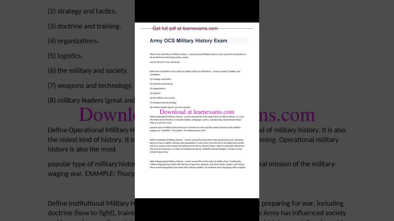 Army OCS Military History Exam