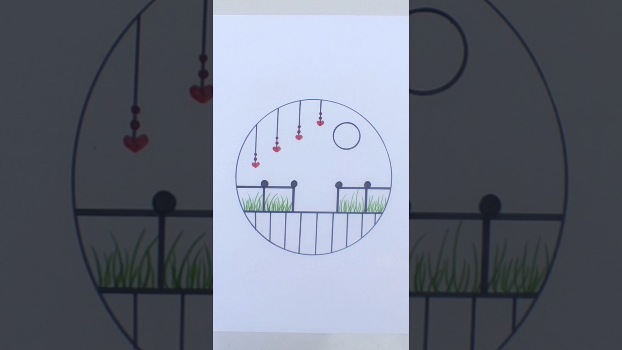 How to draw hanging heart drawing || 