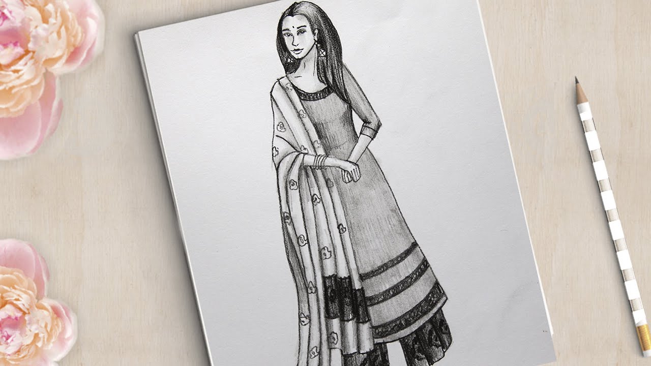 How to draw beautiful Indian dress - YouTube