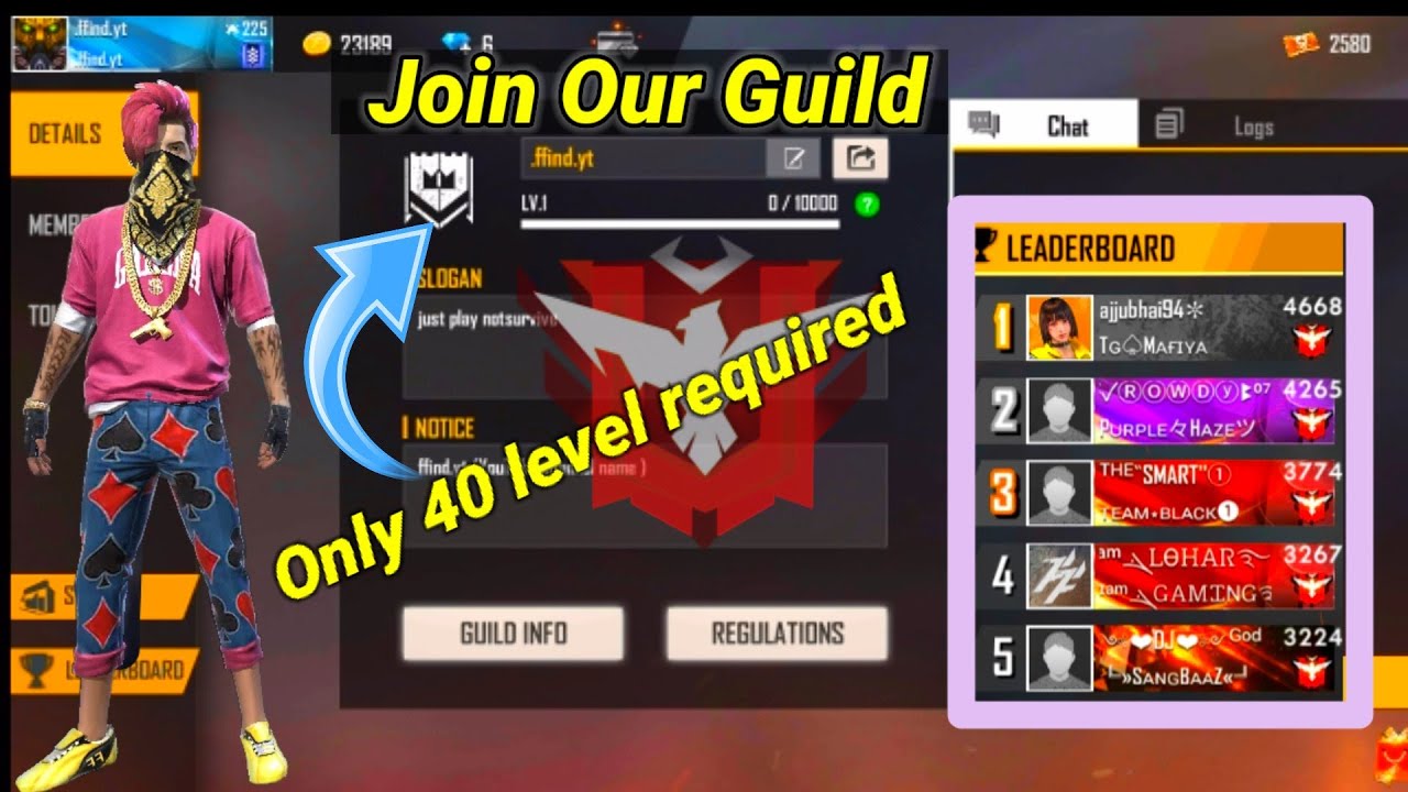 free fire guild | free fire guild recuriment | how to join youtuber guild  free fire - YouTube