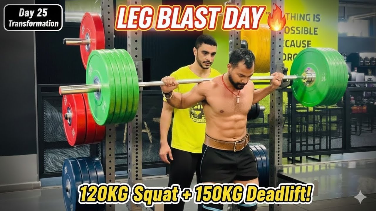 “Day 25 LEG BLAST 💥 | 120KG Squat + 150KG Deadlift | Full Leg & Abs Workout”🏋️ 