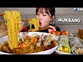 해산물 잔뜩 넣은 얼큰한 오징어짬뽕라면🍜🍜 고소한 참치김밥, 돈까스 김밥과 함께 먹방!! 국물이 끝내줘요❤ Spicy seafood noodles, Kimbap MUKBANG
