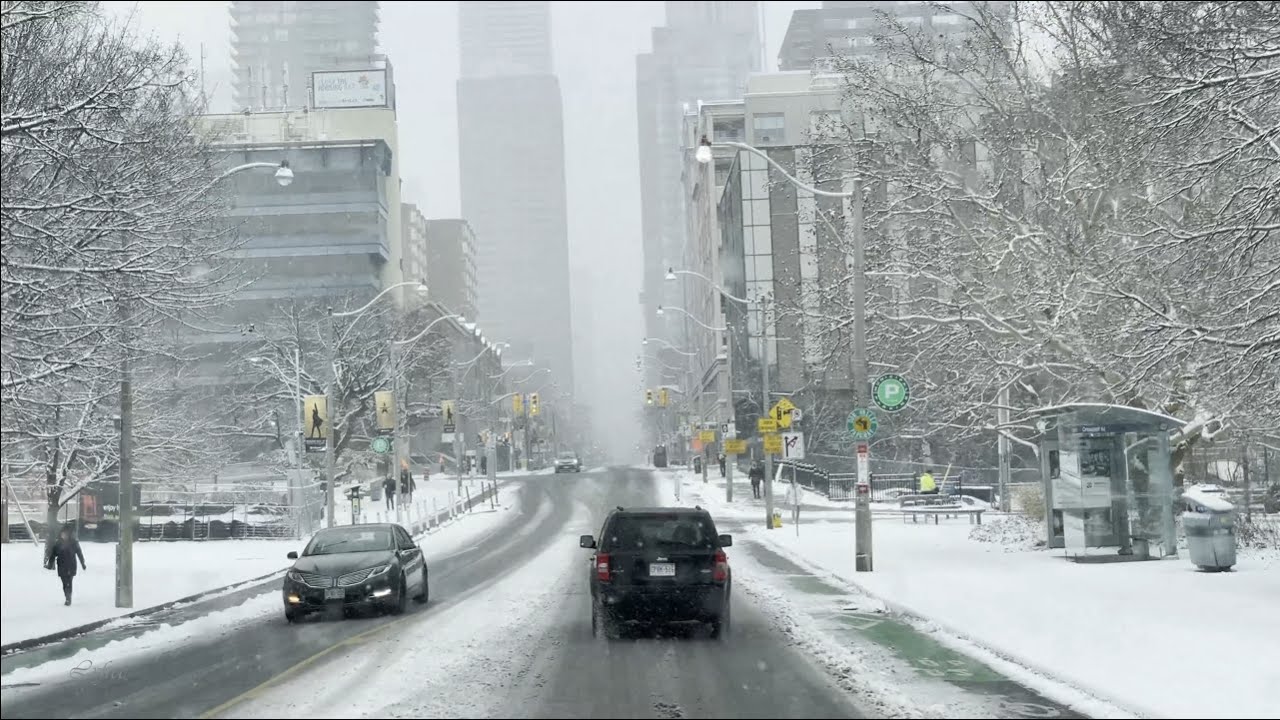 Discover CANADA Driving in TORONTO Downtown in WINTER after Snowfall