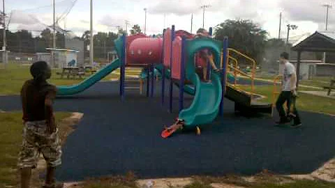 Bradley and Zires skating down a slide 3