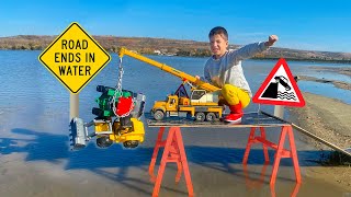 Darius learns new car road signs and water danger traffic sign for kids