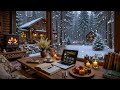Snowy Evening Winter Café ❄️ Relaxing Piano Jazz & Fireplace Sounds For Focus & Peaceful Work