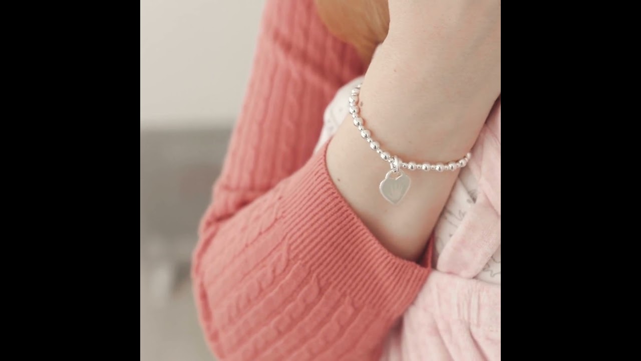 Handprint Or Footprint Silver Bead Bracelet, One Charm