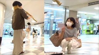 【衝撃】感動した女性が奇跡の一言を突然プロが「I Love You/尾崎豊」ライブSTREET SAX PERFORMANCE