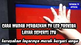 TV LCD TOSHIBA GAMBAR MERAH BERGARIS UNGU