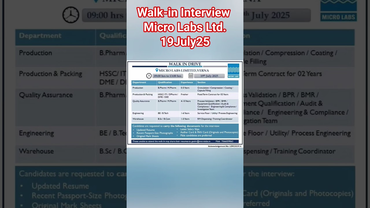 Walk-in Interview I Micro Labs | 190725 