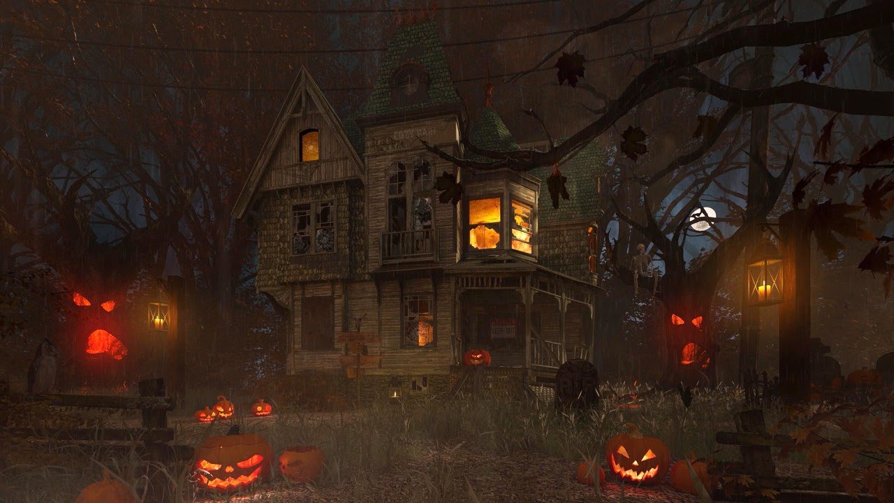 Halloween Spooky House Ambience - Haunted Burning House | Scary Rainy ...