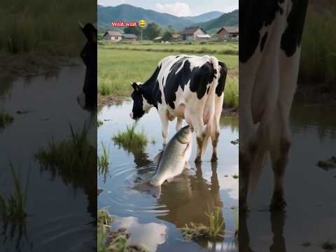 Wait_wait,_The fish is drinking the cow's milk_🐟😃😂 #shorts #funny #trending