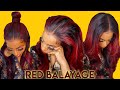 $15 RED BALAYAGE WIG TRANSFORMATION! BEAUTY SUPPLY ITEMS ONLY! FROM BLACK TO RED STREAKS TUTORIAL 🔥