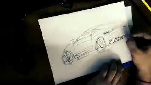 How to sketch a concept car in three end rear side view, under time lapse.