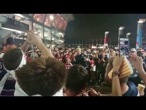 ラグビーW杯、スコットランド応援団のバグパイプ演奏