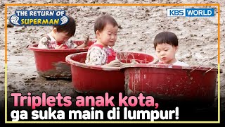 [IND/ENG] Pertama kali pegang lumpur, Triplets ketakutan! | Nostalgia Superman | KBS 140921