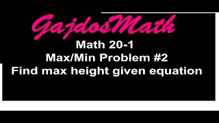 Max/Min Word Problem #2 solved by completing the square
