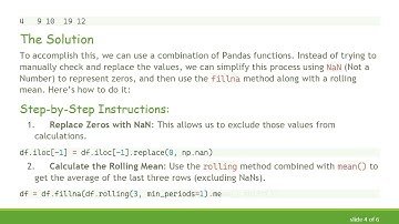 How to Replace Zeros in Pandas DataFrame Last Row with Rolling Mean