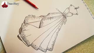 تعلم رسم وتصميم فستان سهل بالقلم الرصاص للمبتدئين في تصميم الازياء / سلسلة رسم الأزياء بالرصاص حلقة1