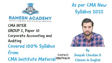 CMA Inter Group 2 | Paper 10 | Corporate Accounting and Auditing in English By Deepak Chouhan D
