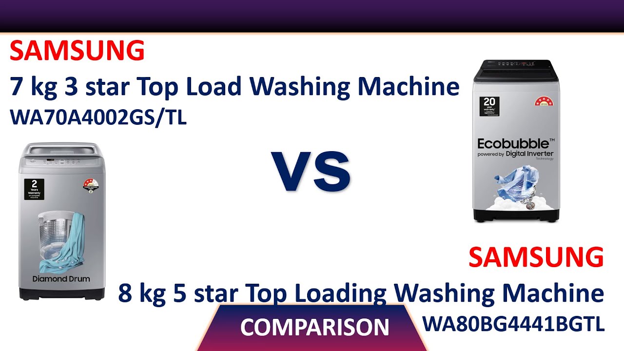 Samsung 7 kg 3 Top Load Washing Machine WA70A4002GS/TL VS Samsung 8 kg Top Loading Washing Machine