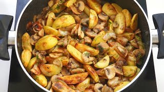 amazing recipe for fried potatoes with mushrooms in a pan! Simple and very tasty!