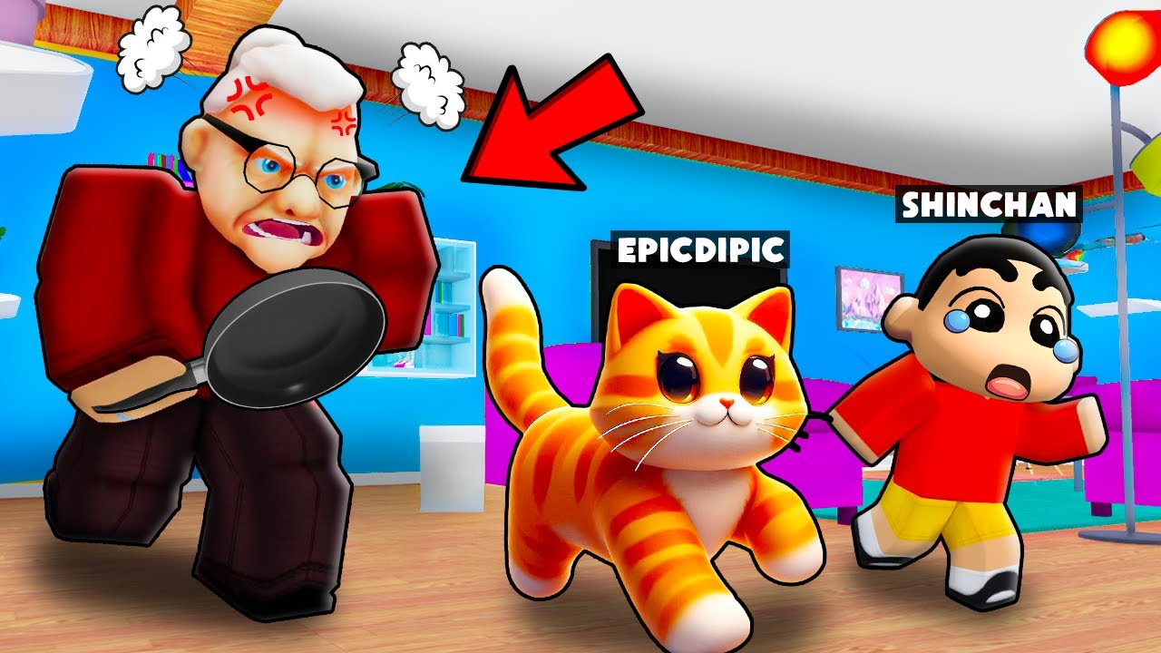 CAT vs GRANNY with Shinchan in Roblox !!!