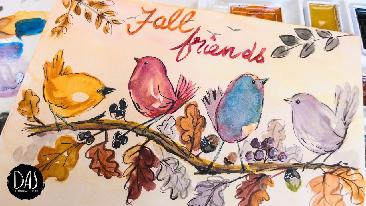 Easy Autumn Watercolor Birds - trying Meeden HOT PRESSED paper for