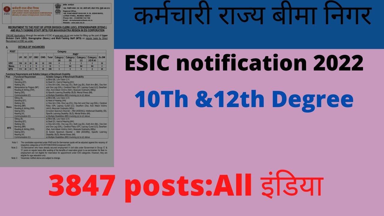 ESIC Recruitment 2022||ESIC MTS Syllabus 2022||ESIC UDC||MTS Exam Pattern 2022|ESIC Form 2022