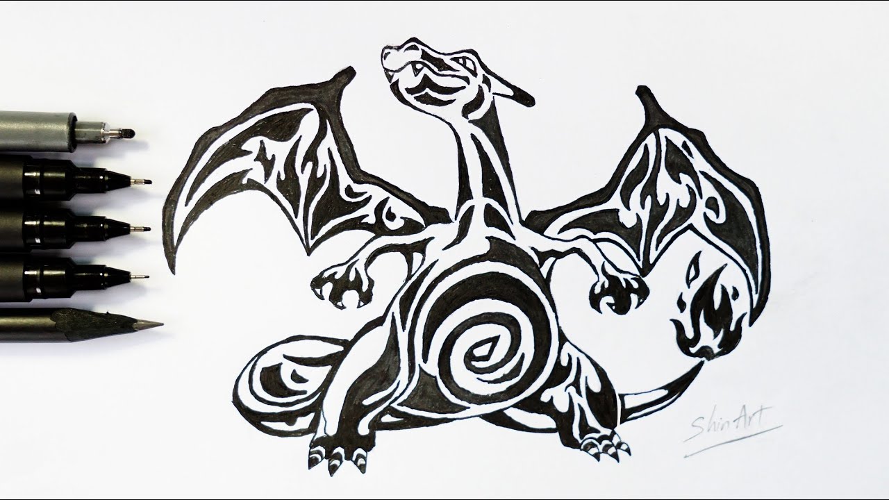  Tribal  Tattoo Style  Speed Drawing  Charizard Shin Art 