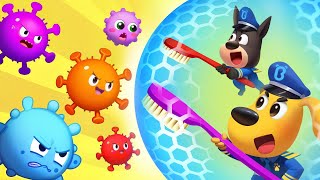 Menyikat Gigi Jaga Gigi Sehat Kebiasaan Baik Kartun Anak-Anak Kepala Polisi Labrador