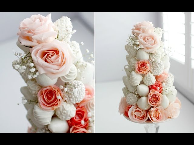DIY DIPPED STRAWBERRY & ROSE TOWER - GORGEOUS!