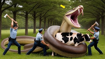 Brave Heroes Save Poor Cow From Ferocious Giant Python’s Attack🐍