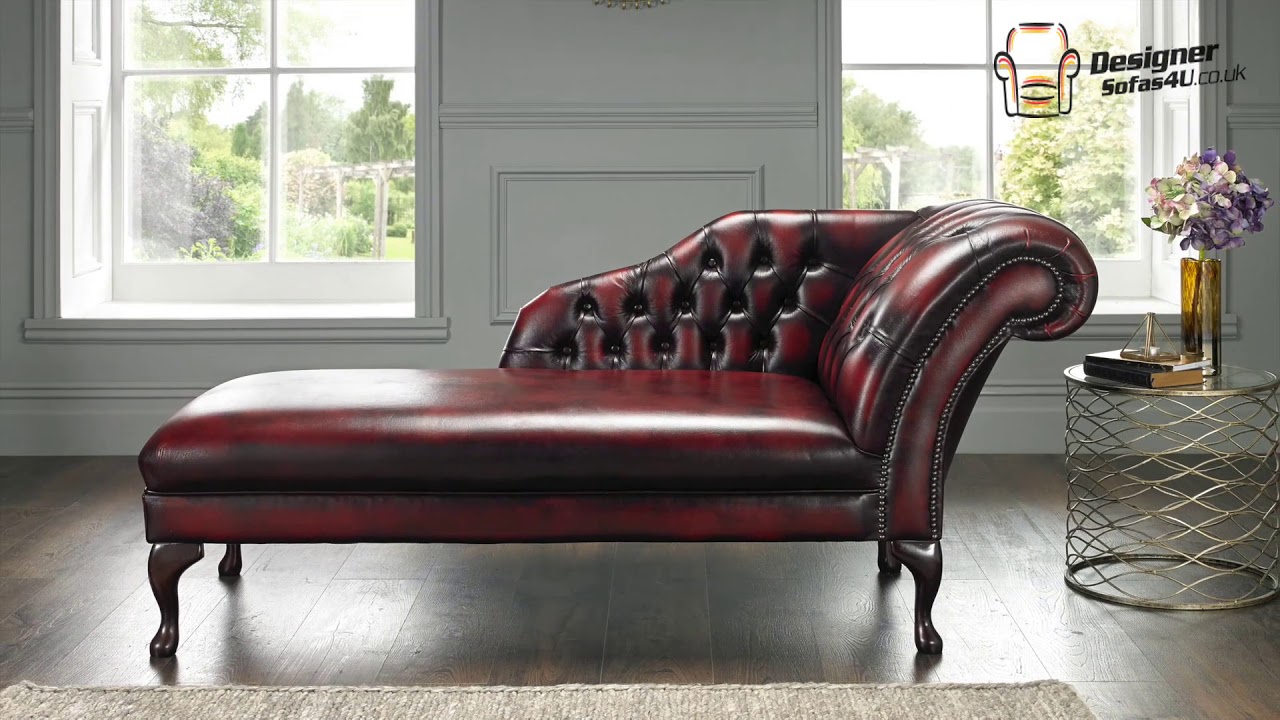 Chesterfield Chaise Lounge Antique Rust Leather Day Bed - Designer Sofas  For You - YouTube