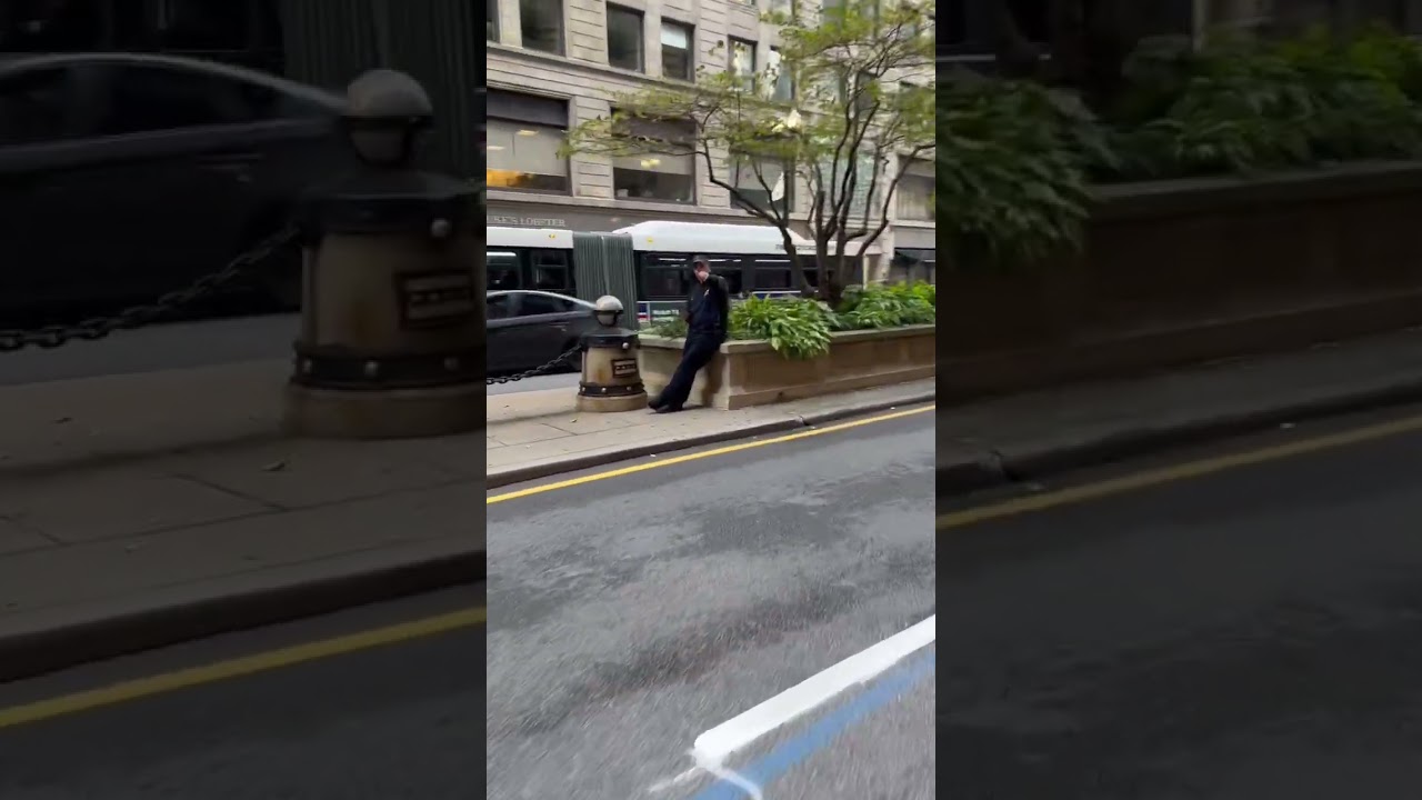 Yelling Good Morning To Police Officer Outside Chicago City Hall