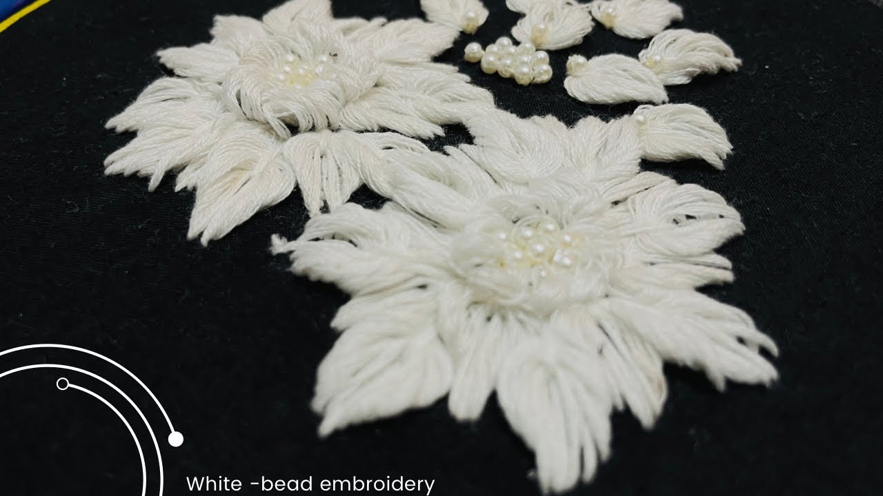 White Embroidery on Black Fabric: High-Contrast Stitching – MaggieFrames, image size:1280x720