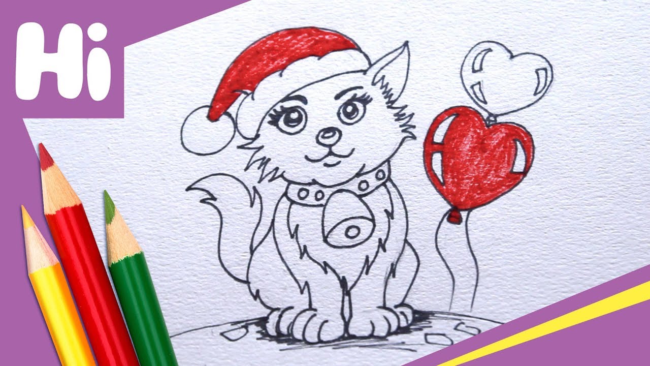 how to draw a christmas cat for kids youtube christmas cat drawings