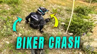 Biker Takes Corner Too Fast, Crashes And Breaks Bike