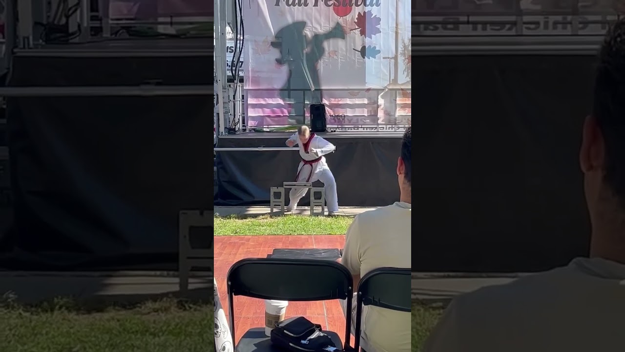 Cement breaking. Taekwondo demo. 