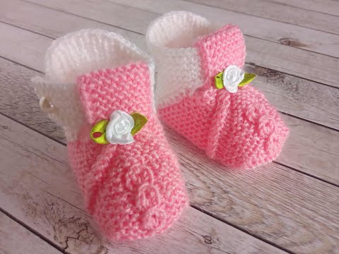 Детские пинетки вязаные спицами, без шва, несложные /knitting baby booties